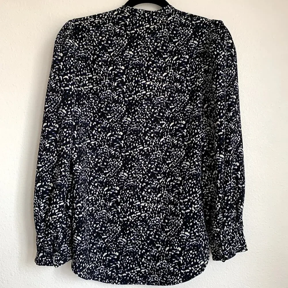 Express‎ Portofino Slim Fit Puff Sleeve Shirt in Black/Blue